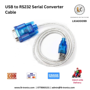 USB to RS232 serial converter cable with DB9 male connector, showing USB-A plug and cable