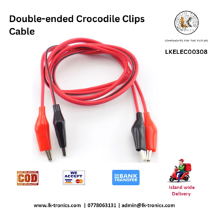 A set of color-coded 1m double-ended crocodile clip cables for electrical testing and prototyping.