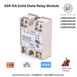 SSR Solid State Relay Module for DC-AC and AC-AC control, showing input/output terminals and heatsink.
